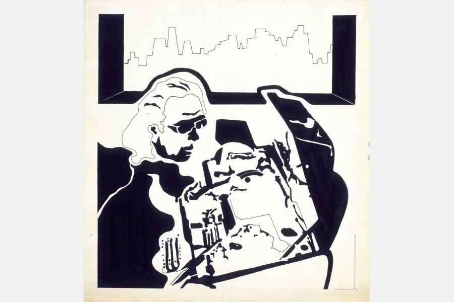 En regardant la ville – encre de chine sur bristol – 50 x 47 cm – 1968